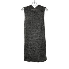 Cupio Women's Knit Sweater Dress Sleeveless Mock Neck Black/Gray Size Medium