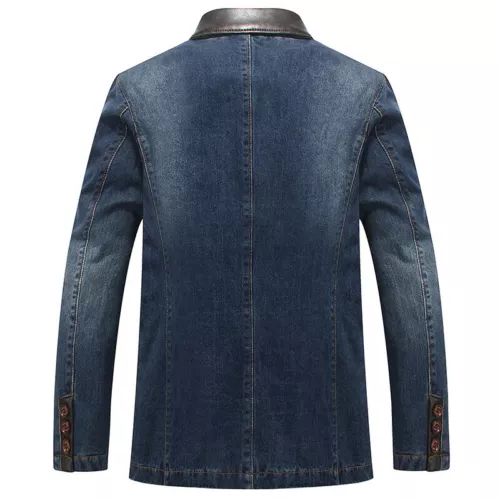 TOPS SPRING MEN'S SLIM SUITS JACKET CASUAL FASION COAT JEANS DENIM - Picture 7 of 27