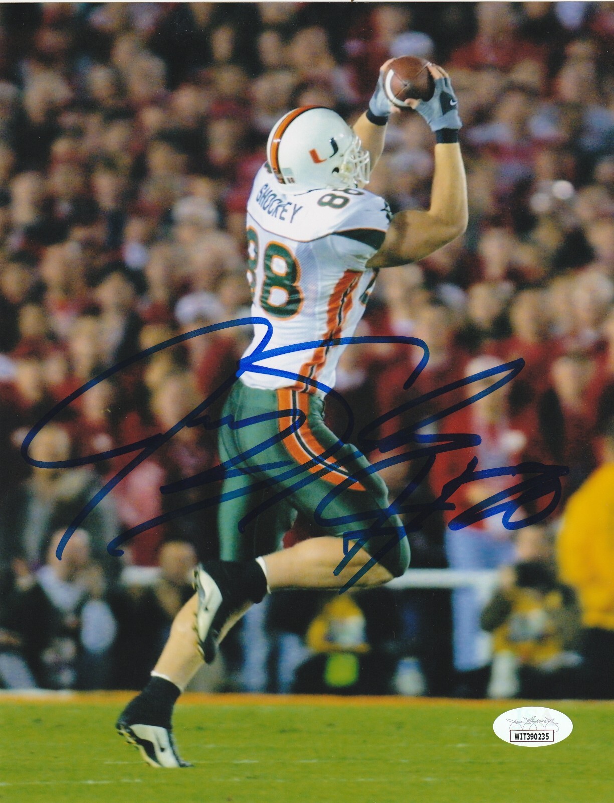 JEREMY SHOCKEY MIAMI HURRICANES JSA AUTHENTICATED ACTION SIGNED 8X10 