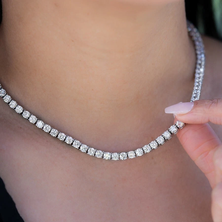 Collar de tenis de diamantes redondos cultivados en laboratorio D-E/VS de 35 quilates, oro blanco de 14 quilates de 20"" pulgadas