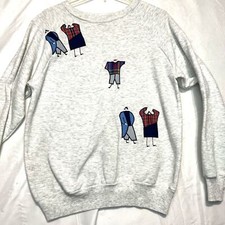 Vintage Crewneck Sweatshirt Holiday Large Grey Action Long Sleeve Cotton/Poly