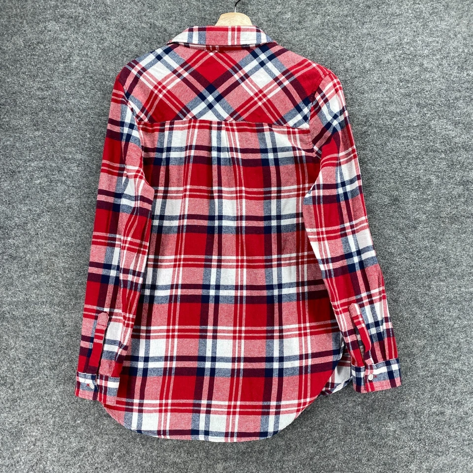 Camisa Gap Feminina S Pequena Vermelha Xadrez Gola Comprida Manga Longa Algodão Casual - Imagem 2 de 4