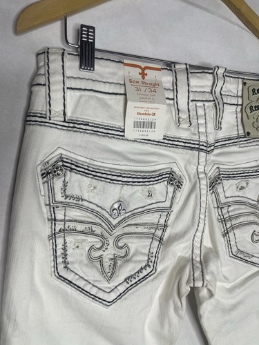 Rock Revival Men's Jeans Juniper Slim Straight Boot Size 31L x34 White Cowboy - Picture 6 of 14