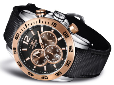 FIREFOX FALCON Herrenuhr Chronograph rose vergoldet schwarz 10 ATM wasserdicht