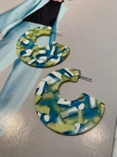 Latoir Fashion Blogger Colourful Marble Circle Acrylic Statement Hoop Earrings