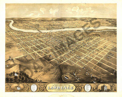 Panoramic Map of Lawrence Kansas 16x20