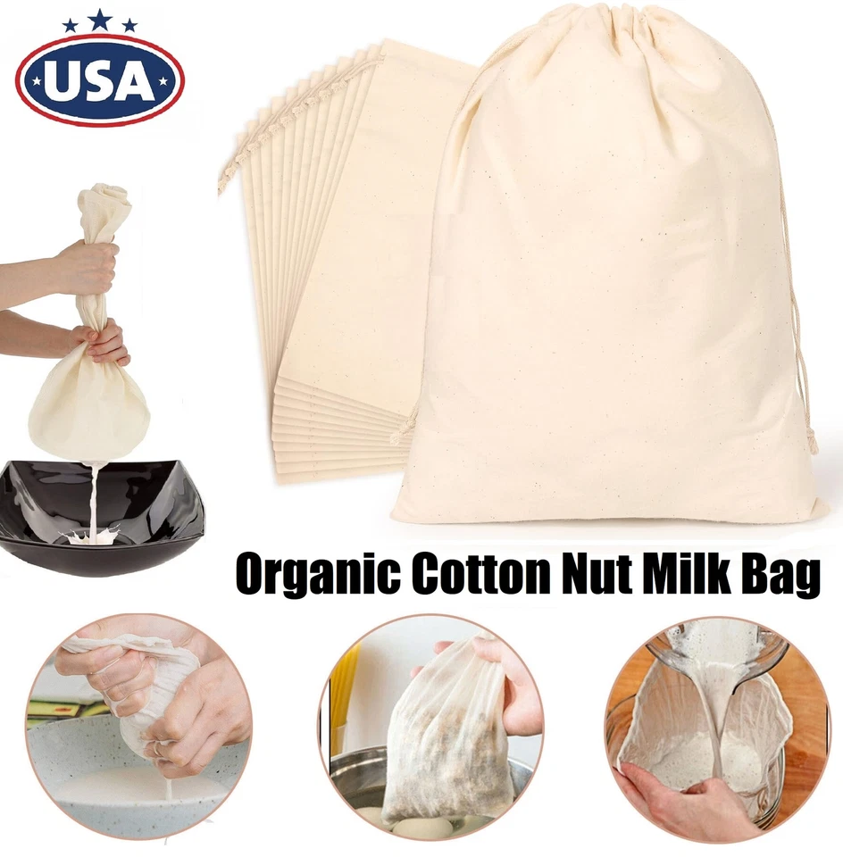 20x Bolsa de leche de nuez de algodón orgánico reutilizable colador de alimentos paño de queso café Foto 2 de 4