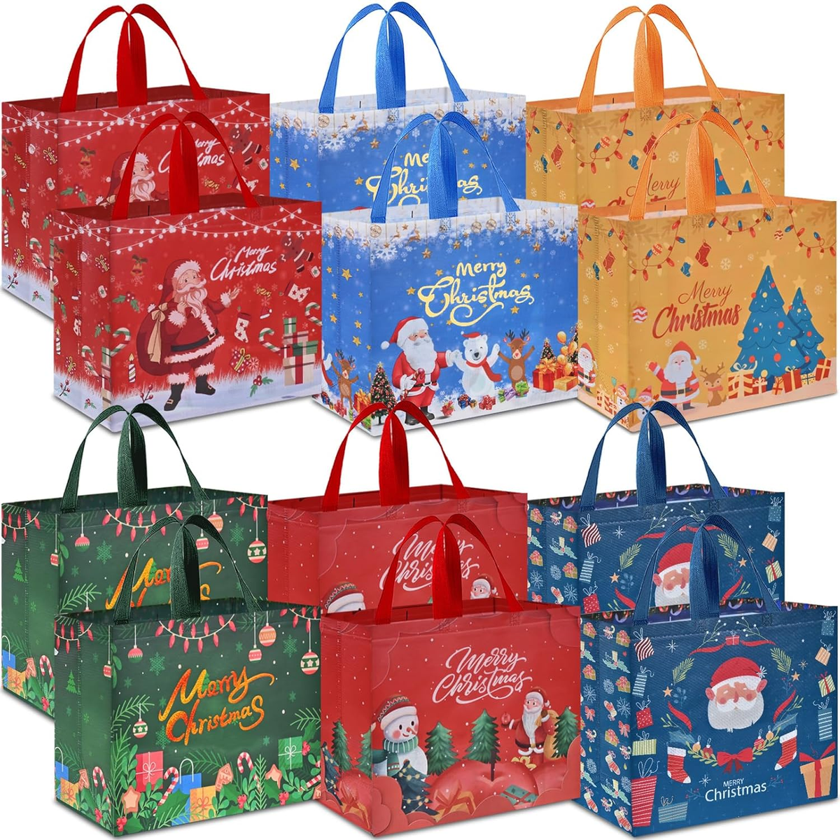 Extra Large Christmas Gift Bags, 12Pcs Reusable Christmas Tote Bags with  Handles