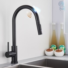 Touch On Sensor Wasserhahn Küche Armatur Küchenarmatur Brause Ausziehbar schwarz