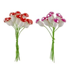 20 pc. MINIATURE MUSHROOM PICKS for FAIRY GARDEN DECOR 2 COLORS PINK  RED