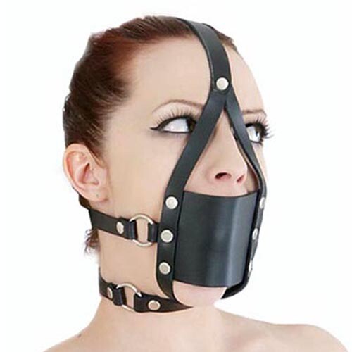 Bondage Head Hood Face Mask Open Mouth Plug/Ball Gag Headgear Restraint ...