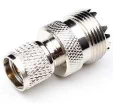 Mini UHF Male Plug (Mini PL259) to SO239 UHF Female RF Adapter Barrel Connector