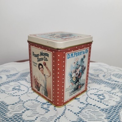 Vintage Ferry-Morse Seed Co. Tin Floral  Collectible Storage Container Cottage