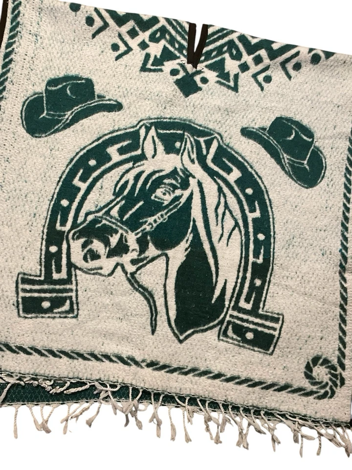Poncho manta de lana vintage, OS, caballos, usado en excelente estado Foto 2 de 4