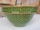 Antique Rare McCoy Yellow Ware Pottery 9.25" Green Checkerboard Med.Mixing Bowl