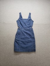 Madewell Women Mini Denim Dress 00 Blue Back Zipper Square Neck Cutout Party