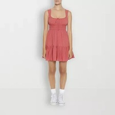 Forever 21 Smocked Waist Tiered Womens Sleeveless A-Line Dress  rose black