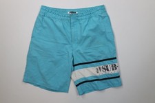 Vintage 80s 90s Streetwear Mens Large Striped Color Block Surfing Shorts Blue