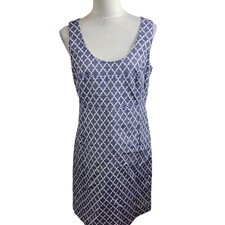 Tory Burch Blue Geometric Cotton Sheath Dress Womens Size 10 Quiet Luxury Office