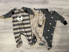 Gerber Baby 3 lot Cute Bear Trees Forest Grey Beige Footie Pajamas 0-3 Month 3 M