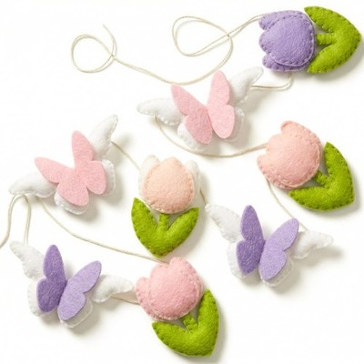 Spring Felt Garland Easter Decorations for Home 4.9 ft Felt Tulip Flower Butt...