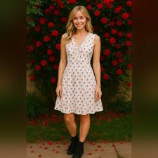 Vintage Shabby Chic White Rose Ruffle Dress Size 11 Juniors Cottagecore Prairie