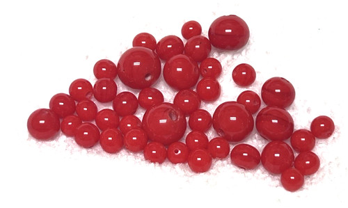 42 Vintage Glass Beads Cherry Red Round Beads 3/16-3/8 inches