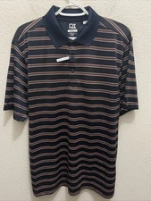 NEW Cutter & Buck DryTec Men's Large Black Striped Polo Shirt Short Sleeve