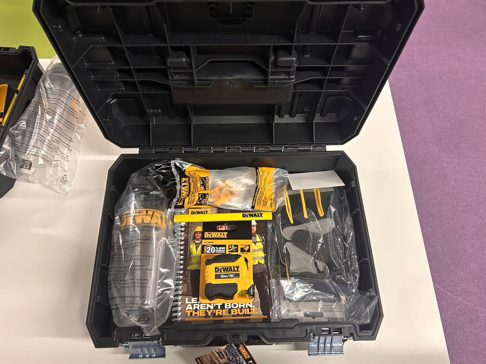 DEWALT TSTAK Plastic Tool Box Black/Yellow Handle Foam Insert Organiser Tray
