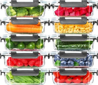 Glas-Food-Storage-Container 640ml 10er-Set - Airtight - Rechteckig - BPA-frei