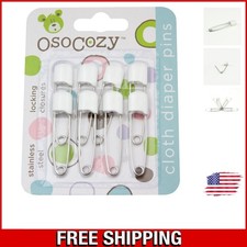 Durable 8 Count White Diaper Pins - Rust-Resistant with Locking Heads for Safety