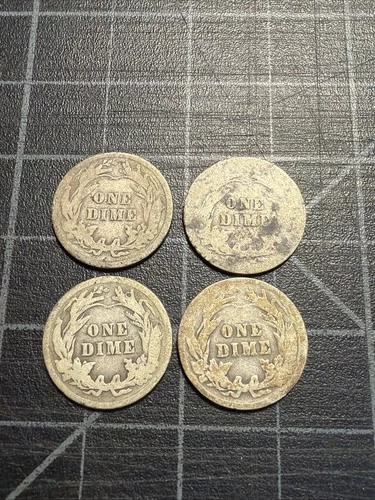4x USA Silver Dimes 1916 1906 1912 1904 Barber