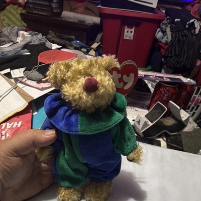 Ty Beanie Babies Bear Beanbag Plush w/ Heart Hang Tag, Green/Blue Outfit 1998