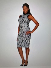 G.I.L.I. Lace Sweater Faux Leather Collar Sheath Dress Sz 4 New $ 139