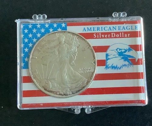 1998 Uncirculated American Silver Eagle US Mint .999 1 oz Silver Coin,Toning