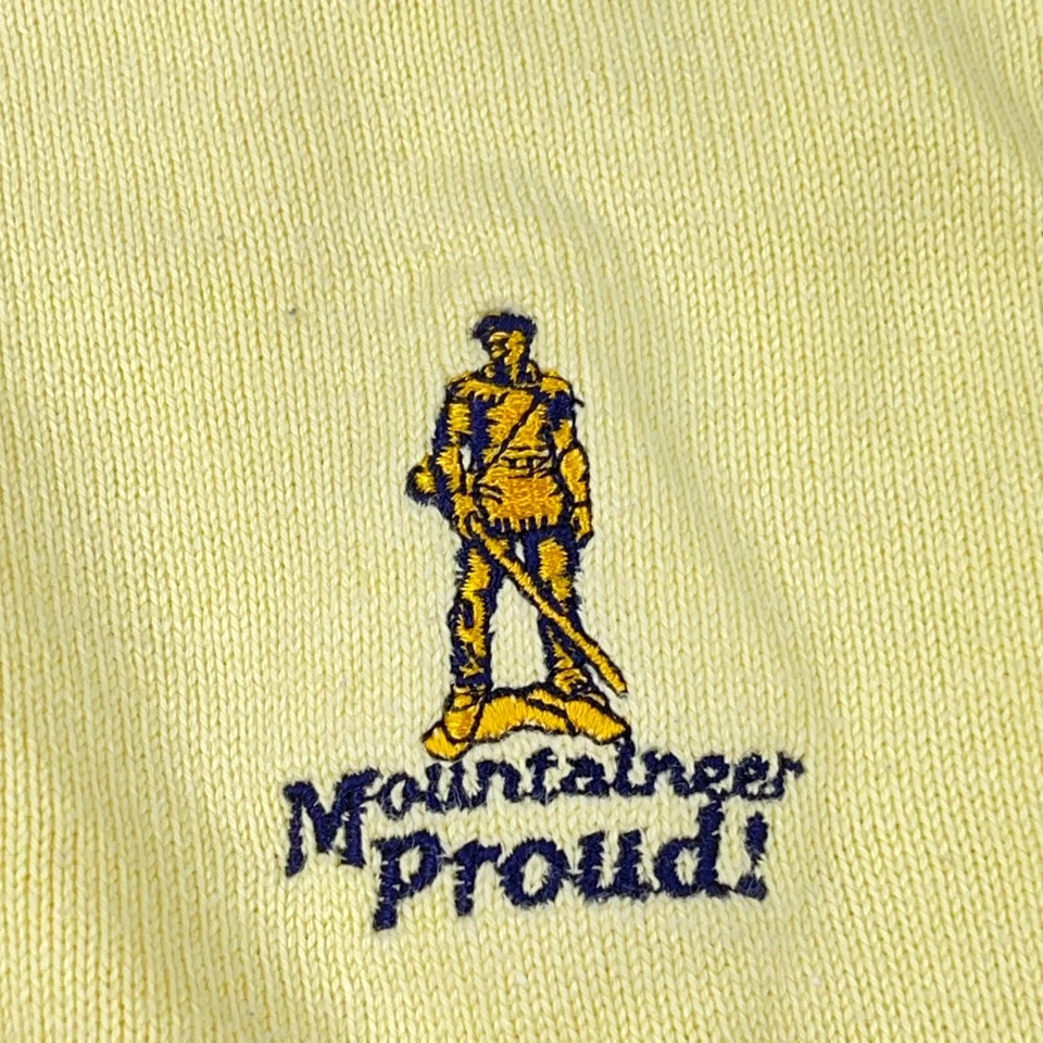Suéter Vintage West Virginia Mountaineers Hombres Grande Amarillo Tejido Cuello Redondo Años 90 Foto 3 de 4
