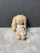Anko Tan Bunny Plush Rabbit Pink Bow Dress Sewn Eyes 10.5" Stuffed Toy Pet Lovey