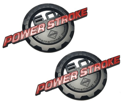 #ad PAIR SET 6.0L POWER STROKE INTERNATIONAL DRIVER amp;PASSANGER EMBLEM BADGE RED $33.99