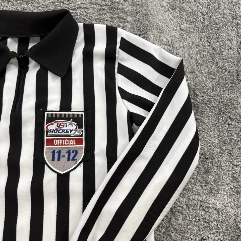 Camisa McDavid Hombre Grande Negro Blanco Rayas Árbitro Deportes Oficial EE. UU. Hockey Foto 2 de 4