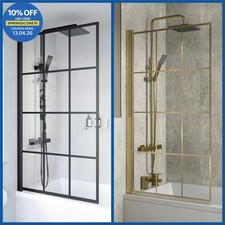 Modern Grid Bath Shower Screen 6mm Glass Bathroom Hinged Framed 800/1000mm