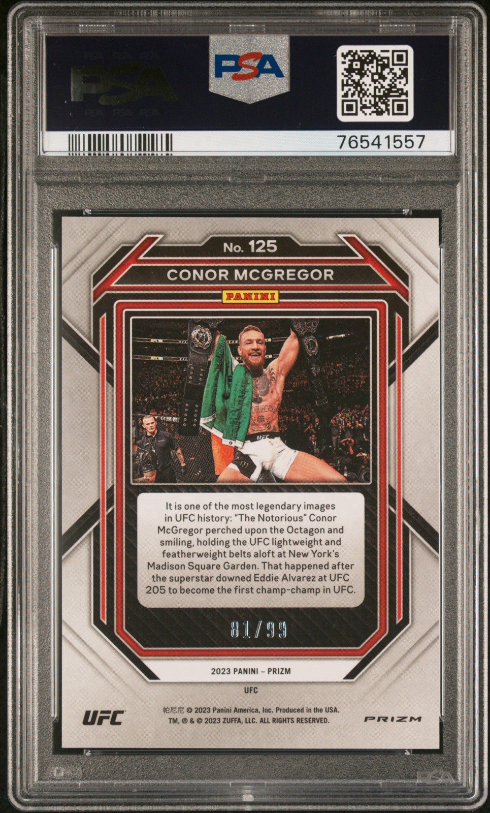 2023 Panini Prizm UFC Conor McGregor #125 Orange Prizm 01/99 PSA 10 Color Match view 2
