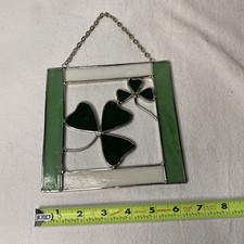 Stained Glass Pane With Green Shamrocks Sun Catcher