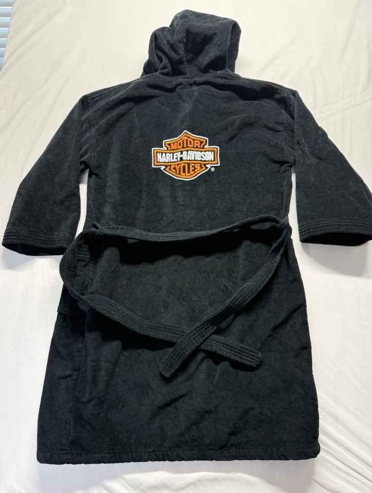 Bata de rizo de baño negra Harley Davidson L/XL con logotipo bordado 100 % algodón Foto 2 de 4