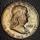 1961-D Franklin Half Dollar,  Gem BU, Toned