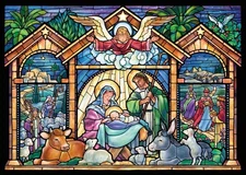 Stained Glass Nativity Religious Christmas Cards - Box of 15 Cards  16 Envelopes