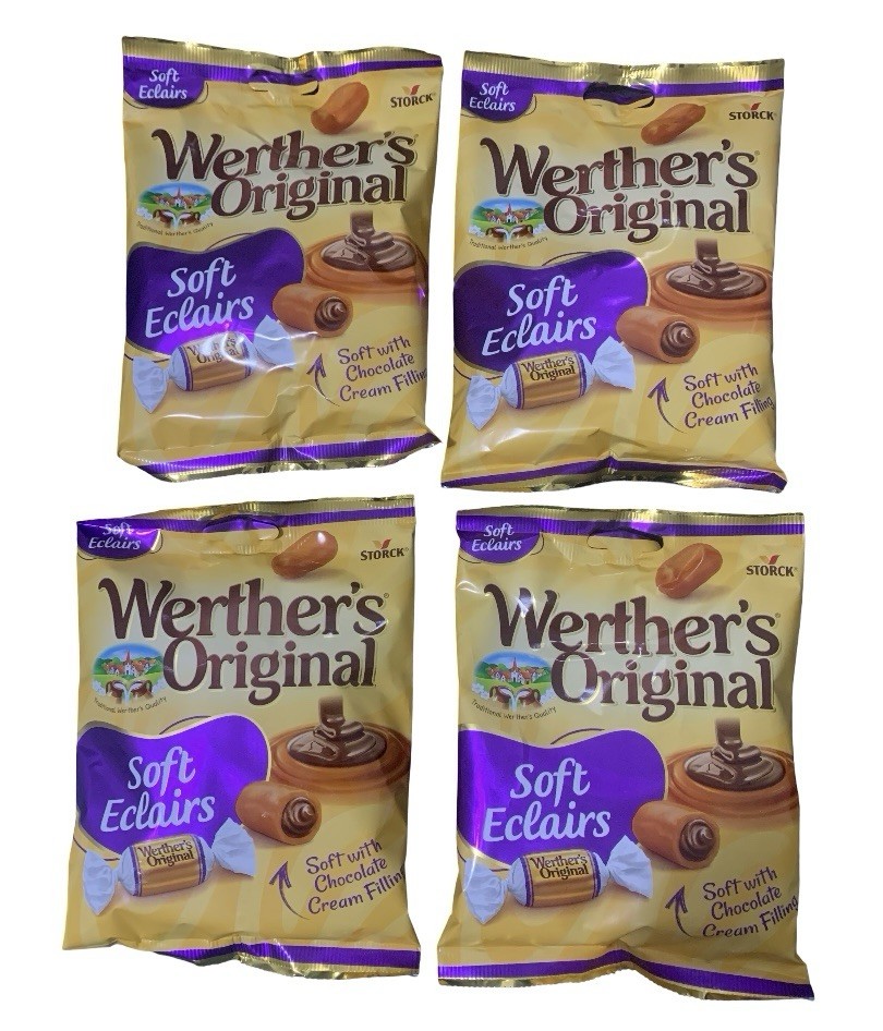 Werther's Original Soft Eclairs Creamy Toffee Chocolate British Candy. 4 x 125g
