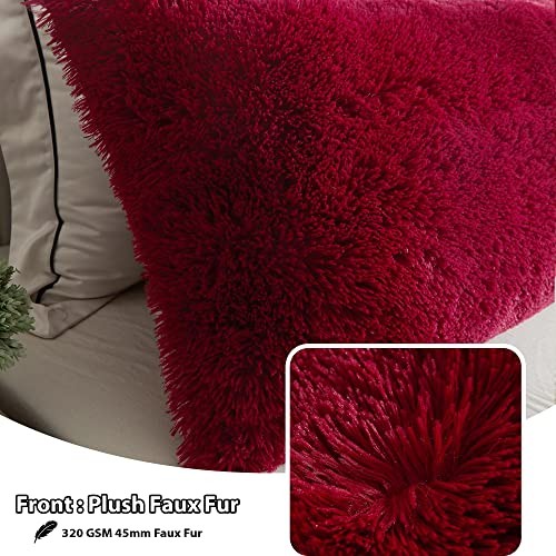 Faux Fur Body Pillow Cover with Zipper 54" x 20" (Pack of 1) Burgundy - 第 3/6 張圖片