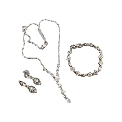 GIVENCHY DESIGNER COLLANA BRACCIALE ORECCHINI SET CRISTALLO TAGLIO GOCCIA REGOLABILE 18"