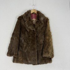 Vintage Coney Real Rabbit Fur Jacket Coat 70s Preppy Women’s Brown Size UK 8