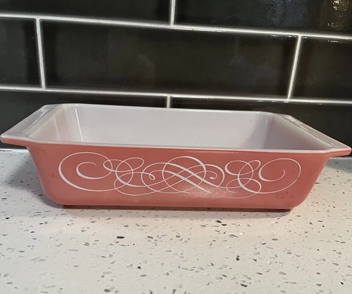 Vintage Pyrex 575-B Pink Scroll Casserole Dish No Lid 2 Quart